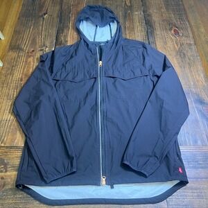 Levis Mens Hooded Windbreaker Jacket Black Ripstop Full Zip Mesh Lined Large